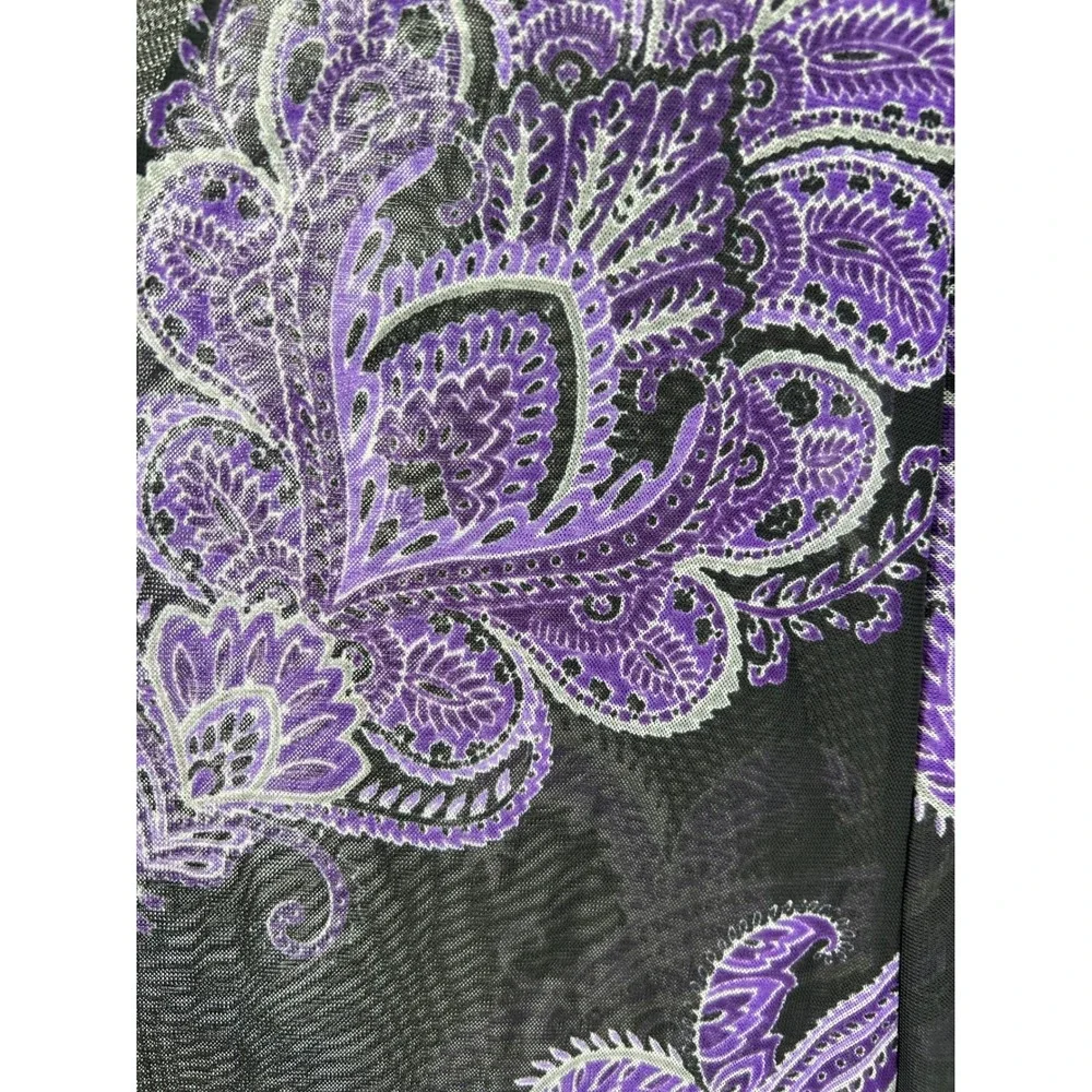 Chicos Travelers Purple Paisley Mesh Vest Sleeveless Cardigan Open Front Size 3